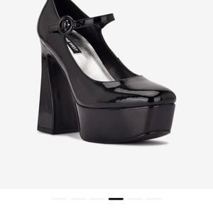 Nine West Kares 3 Black Patent Leather Mary Jane Platform Heels NWT size 7.5